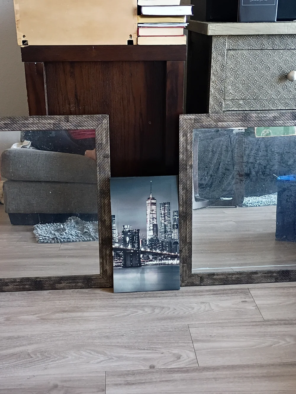 Monochrome City Skyline Canvas with Bridge